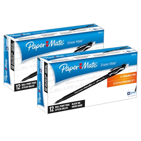 Paper Mate Eraser Mate Pen, Black, PK24 PAP39301